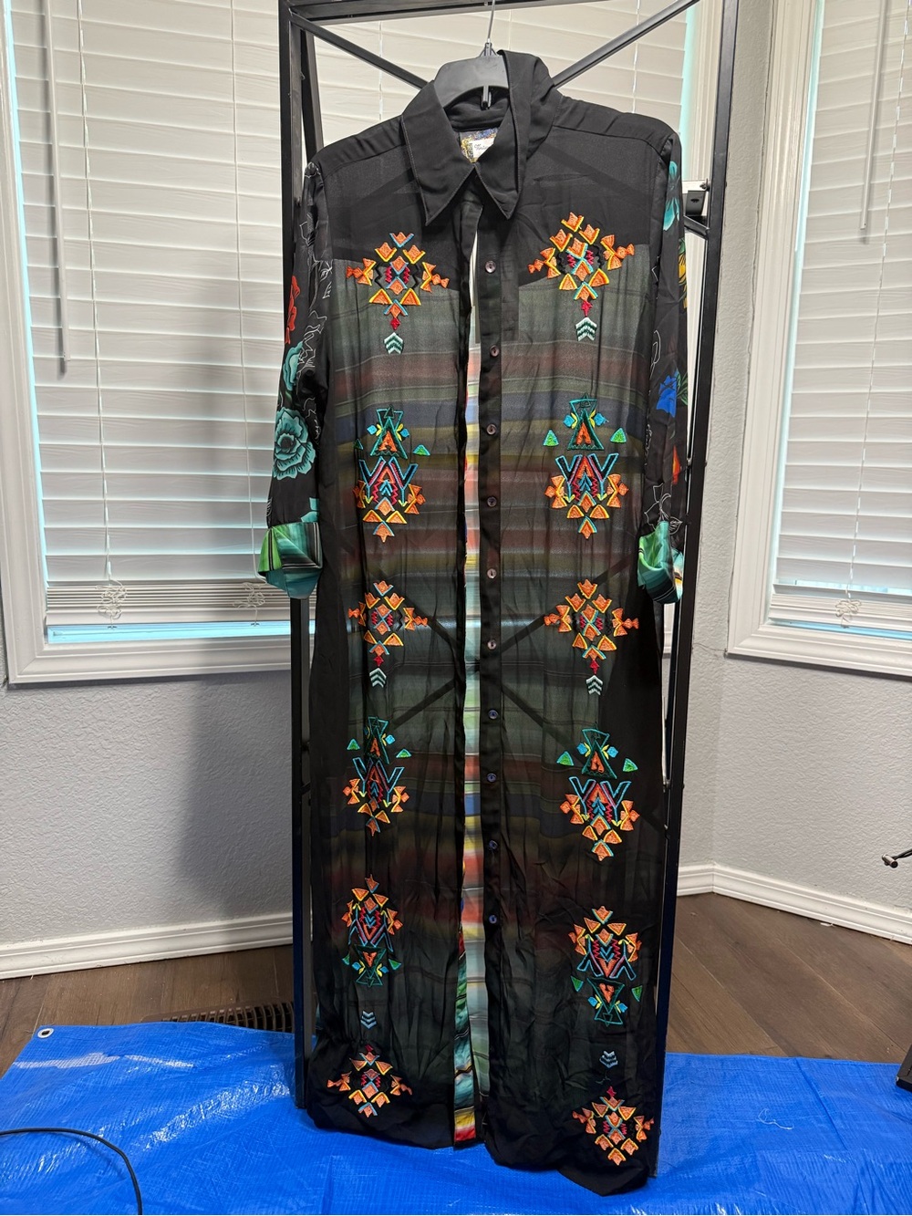 Vintage Collection Black Sheer Embroidered Long Duster